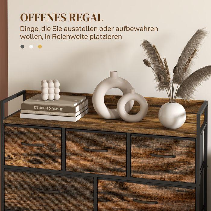 Image du produit Swisshandel24 Commode, Sideboard avec 7 tiroirs en tissu, design industriel, cadre en acier, 98x29x85cm, brun/noir