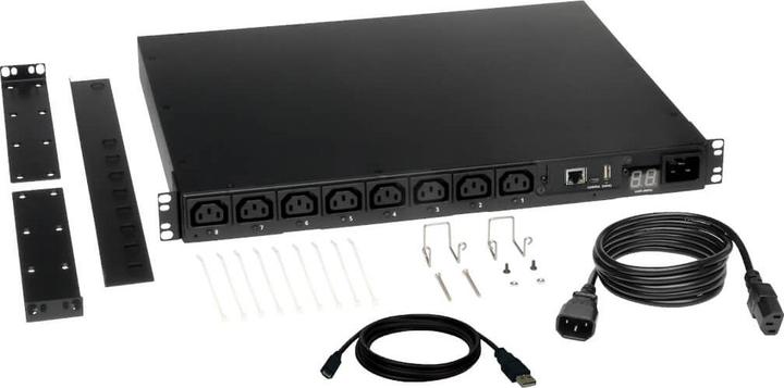 Actual product image Eaton Tripp Lite Series PDU Switched 200V - 240V 2.3/2.9kW 15A C13 8 Outlet C14 1URM TAA - Horizontal ra