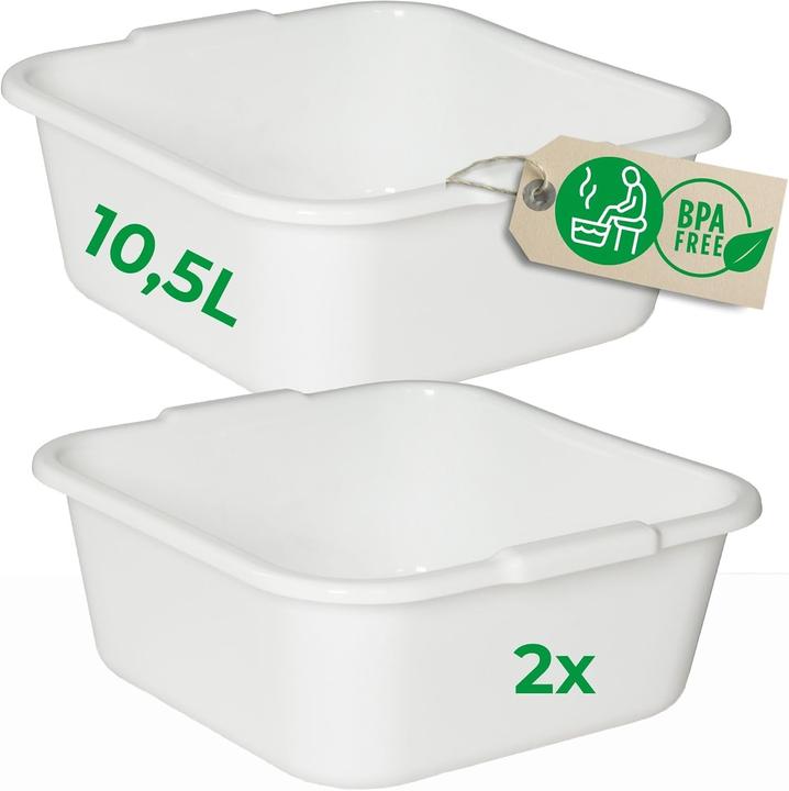 Novaliv 2X Spülschüssel eckig 10,5L, 34x34 cm, Weiss, BPA-frei Spülmaschinenfest Ideal für Küche und
