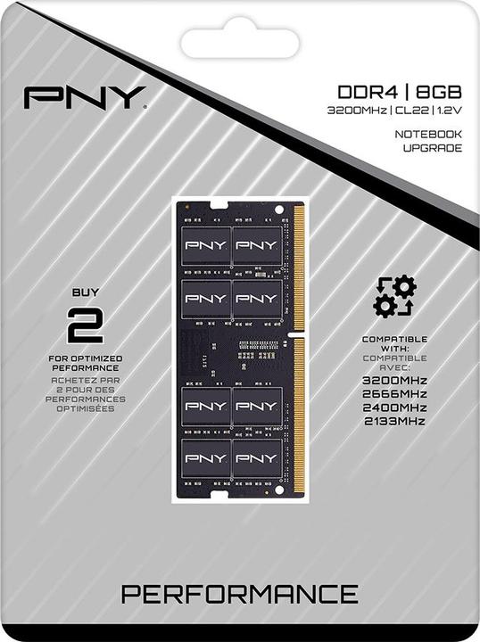 Produktbild PNY PERFORMANCE DDR4 3200MHZ 8GB (1 x 8GB, 3200 MHz, DDR4-RAM, SO-DIMM)