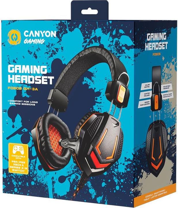 Produktbild Canyon Gaming Headset mit 3,5 mm Anschluss mit Mikrofon und Lautstärkeregler, Kabel 2 m, Schwarz CND (Kabelgebunden)