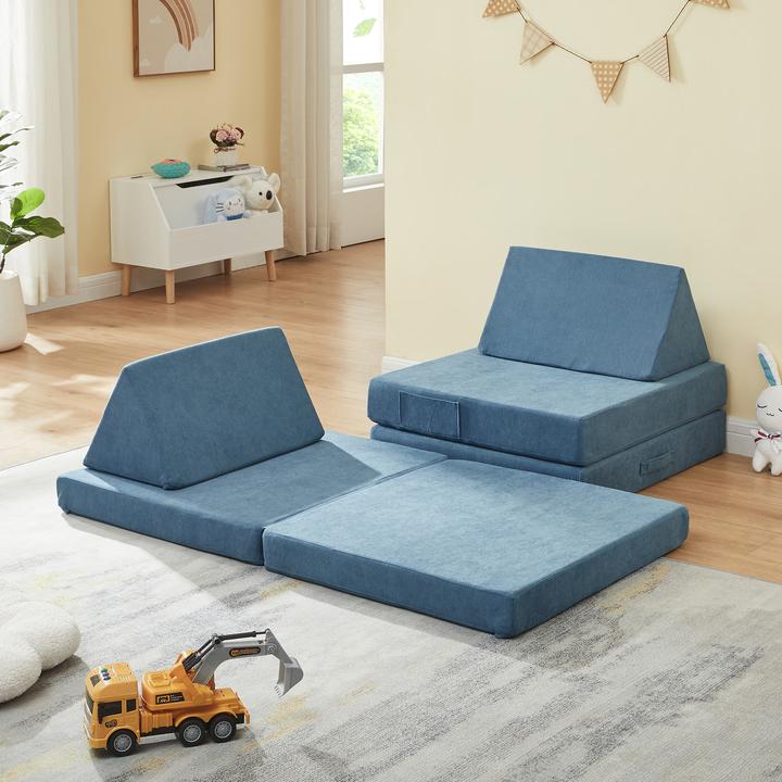 Actual product image En.Casa Spielsofa Norhulta 5-tlg. 120x66x46 cm Cord Blau (Children sofa)
