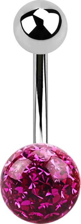 Actual product image Star Piercing Banana silver with ball and crystal ball fuchsia epoxy protective layer (Surgical steel 316L, without brass)