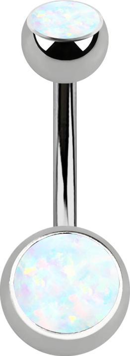 Star Piercing Banane silber mit zwei Kugeln Opal weiss (Titan G23, ohne Messing)