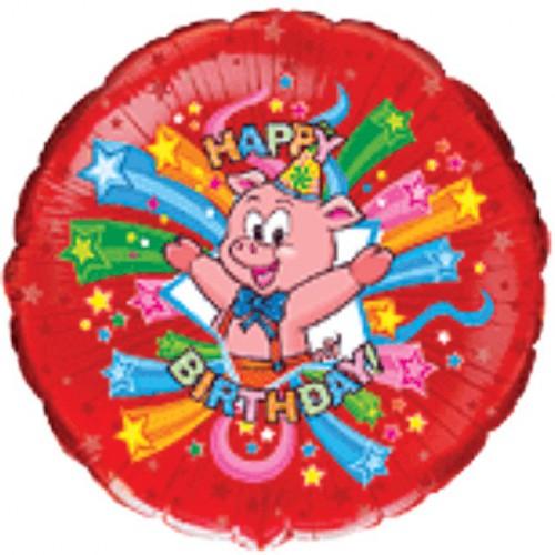 Image du produit Widmann Silberfolienballon rund :Happy Birthday Schwein