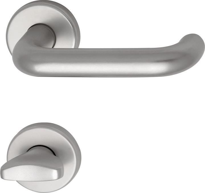 Produktbild Grundmann Türbeschlag WG 1700L | Türgriff für Innentür auf Rosette WC | silber eloxiert (Türgriff)