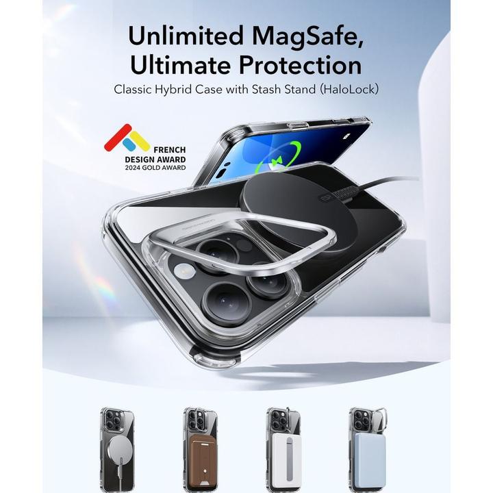 Actual product image ESR Classic Hybrid HaloLock Case with Stash Stand (Apple iPhone 16 Pro)