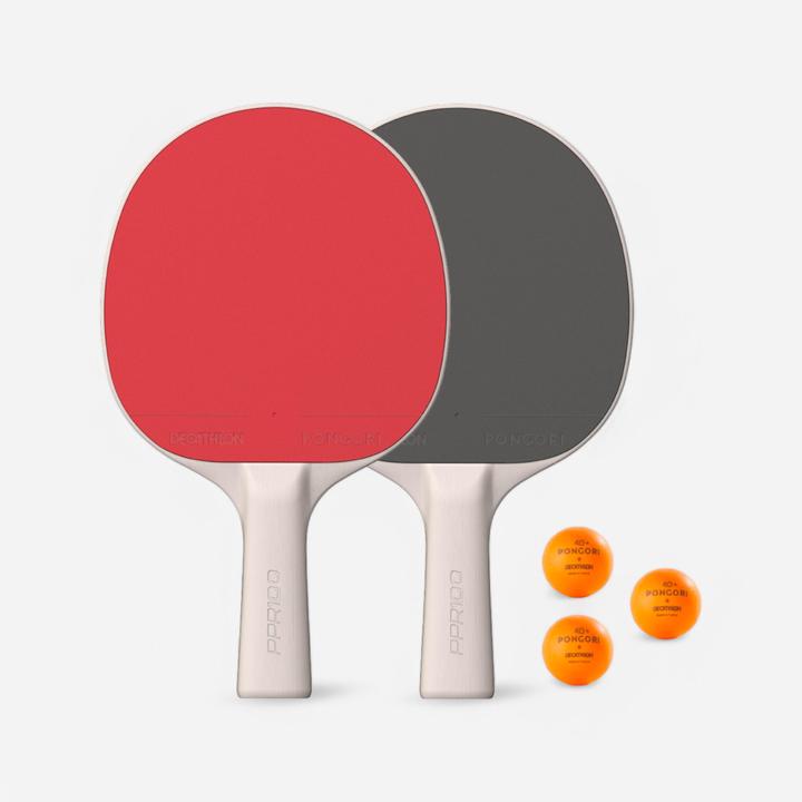 Pongori Set de 2 raquettes résistantes + 3 balles de ping pong - set ppr 100