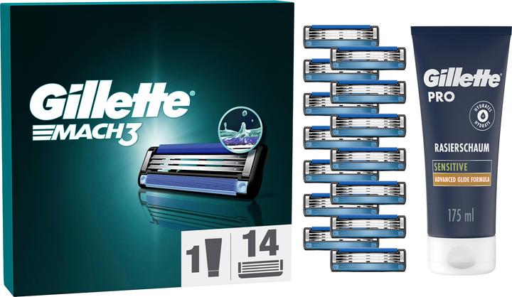 Gillette Lame di ricambio Mach3 per rasoio da uomo, 14 lamette di ricambio + PRO Sensitive Ras (14 x)