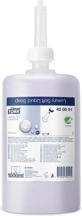 Actual product image Tork 420901 Luxury Liquid Soap Premium for S1 Soap Dispenser Systems / Mild Hand Soap in Lil (Liquid soap, 1000 ml)