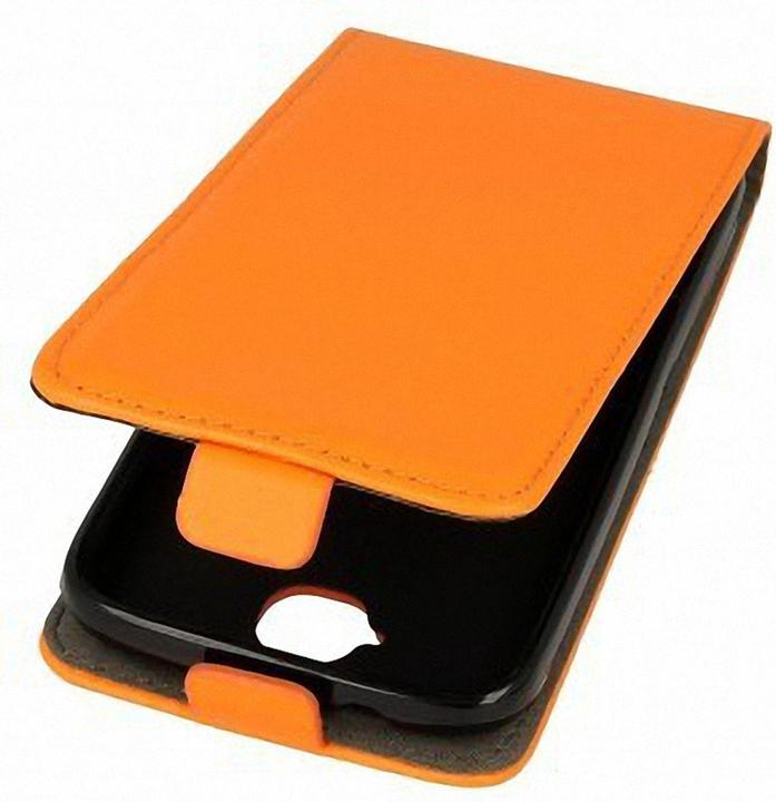 Produktbild König Design Flip Schutz Handy Hülle Sony Xperia M4 Aqua Orange Leder Imitat Slim Flex Schale (Sony Xperia M4 Aqua)