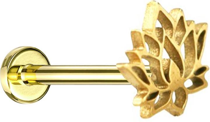 Star Piercing Micro Labret Innengewinde vergoldet Lotusblume (ohne Messing, Chirurgenstahl 316L)