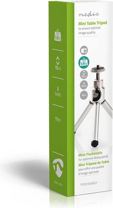 Actual product image Nedis Mini Tripod Pan and Tilt Max. 0.8 kg 13.4 cm Black/Silver 11.0 cm Silver, TPOD (Metal)