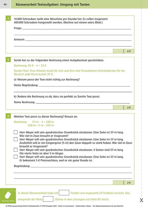 Immagine prodotto Sicher ins Gymnasium: Klassenarbeitstrainer für den Übertritt Mathematik 4. Klasse (Tedesco, 2023)