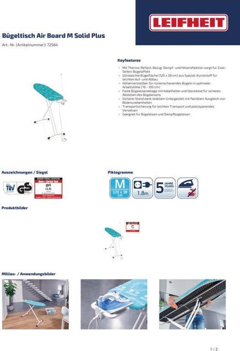 Produktbild Leifheit Bügeltisch Air Board M Solid Plus (120 x 38 cm)