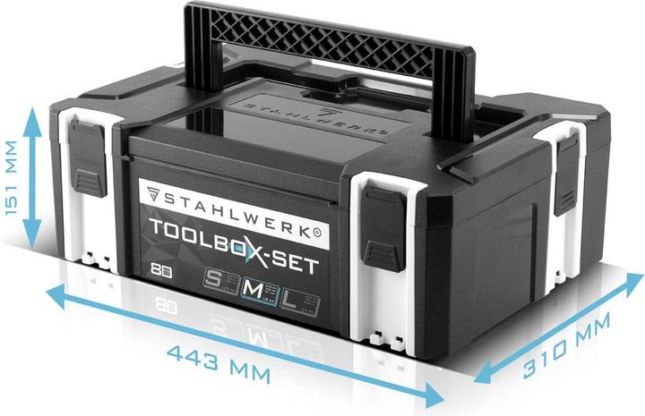 Actual product image Stahlwerk Toolbox size M 443 x 310 x 151 mm stackable system box with carrying handle (1 pieces)