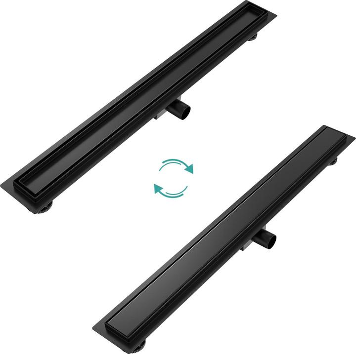 Emke Duschrinne Edelstahl, Bodenablauf Komplettset Siphon mit Geruchsstop, Haarsieb, 900cm, Schwarz (900 mm)