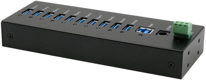 Produktbild Exsys 10 Port USB 3.0 HUB Metall-Gehäuse, inkl. Netzteil 12V/5A, USB 3.0 Kabel, Din-Ra (USB-B, 10 Ports)