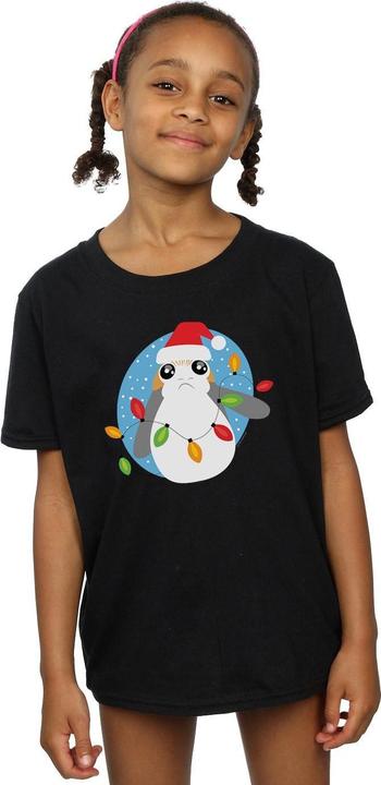 Actual product image Star Wars Girls The Last Jedi Porg Christmas Lights Cotton T-Shirt (152, 158)