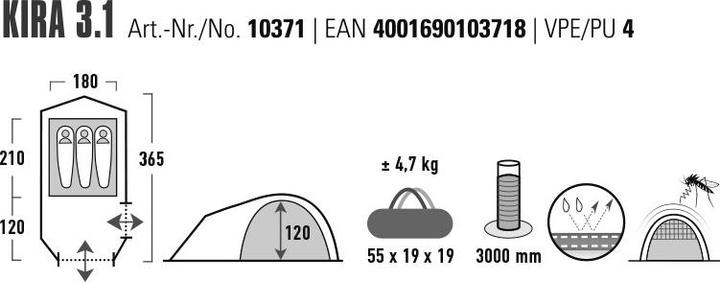 Image du produit High Peak Tente Kira 3.1 (Tente igloo, 4.70 kg, 3 personnes)