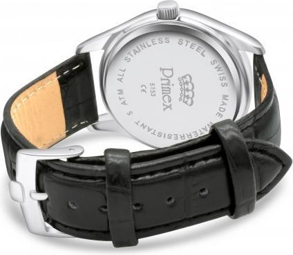 Actual product image Primex Montre Swiss Made - Bracelet Cuir Noir - Cadran Blanc - Etanche 50 M (Analogue wristwatch, 25 mm)