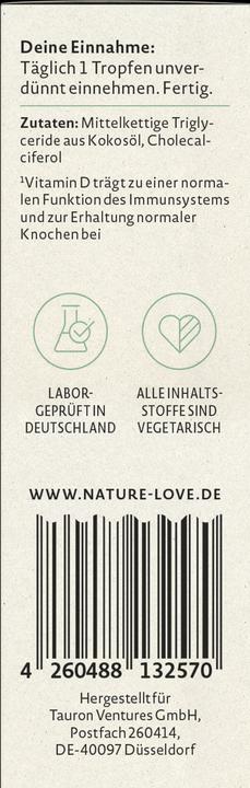 Nutritional values and ingredients Nature Love Vitamin D3 1000 (1 Piece, Droplet)