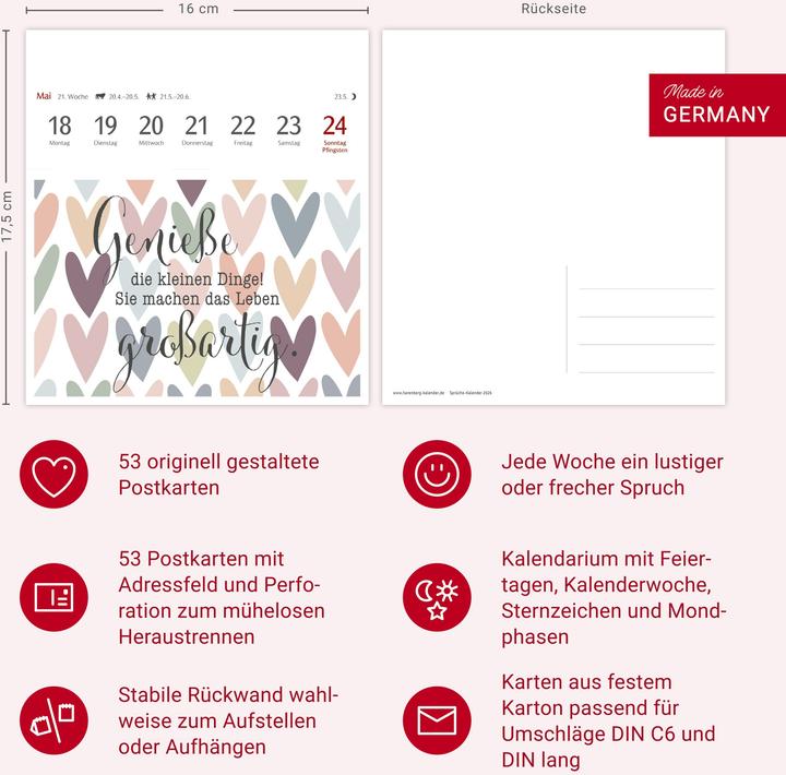 Produktbild Harenberg Positive-Sprüche-Kalender Postkartenkalender 2026 - Mit 53 Postkarten (Deutsch)