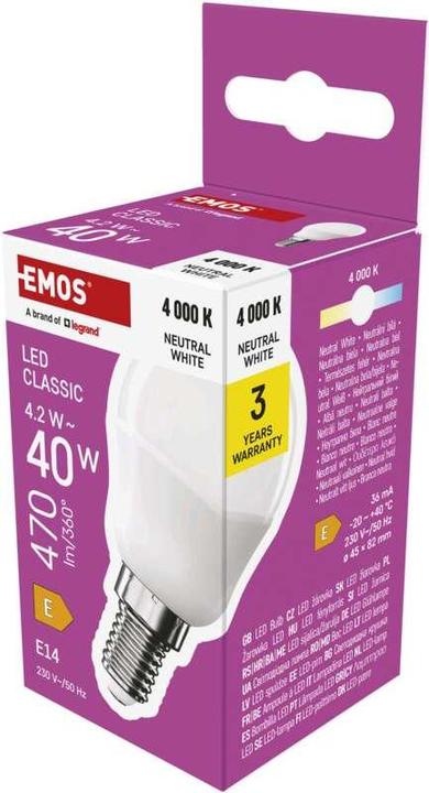 Produktbild Emos LED Lampe Classic Mini Globe / E14 / 4,2 W (40 W) / 470 lm / Neutral Weiss (E14, 4.20 W, 470 lm, 1 x, E)