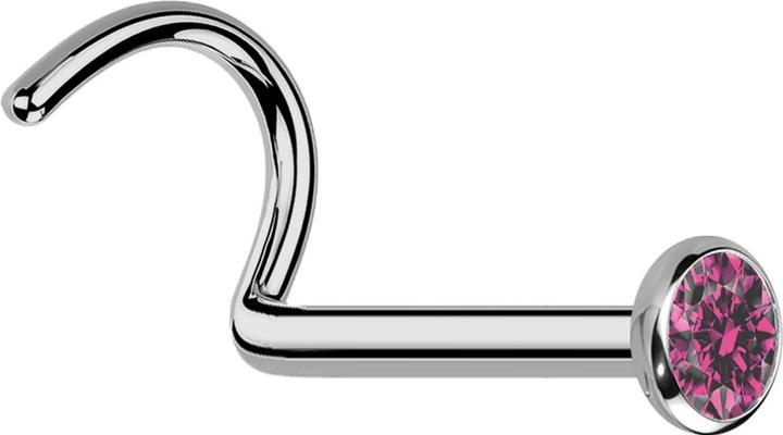Produktbild Star Piercing Nasenstecker gebogen silber mit flacher Halbkugel Kristall pink (ohne Messing, Titan G23)