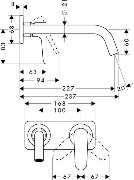 Actual product image Axor Citterio M Single lever flush-mounted basin mixer with plate and long spout Wall moun