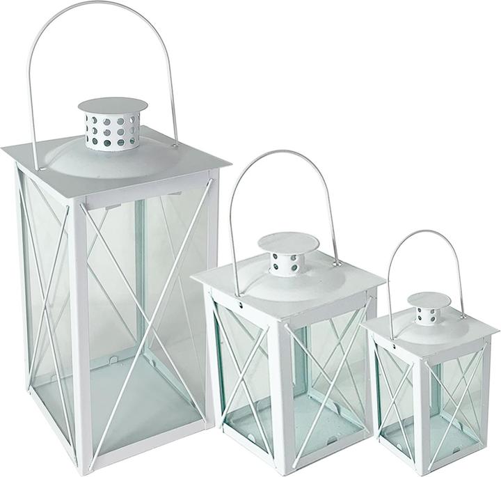 Produktbild Mojawo 3'er Laternen Set Windlicht Weiss Metall mit Griff