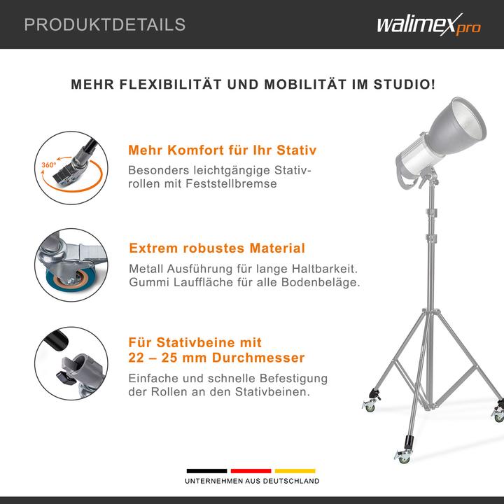Immagine prodotto Walimex pro pro 23094 Ruote per treppiede Pro 7525 Set di 3 75mm (Piedi per treppiede)