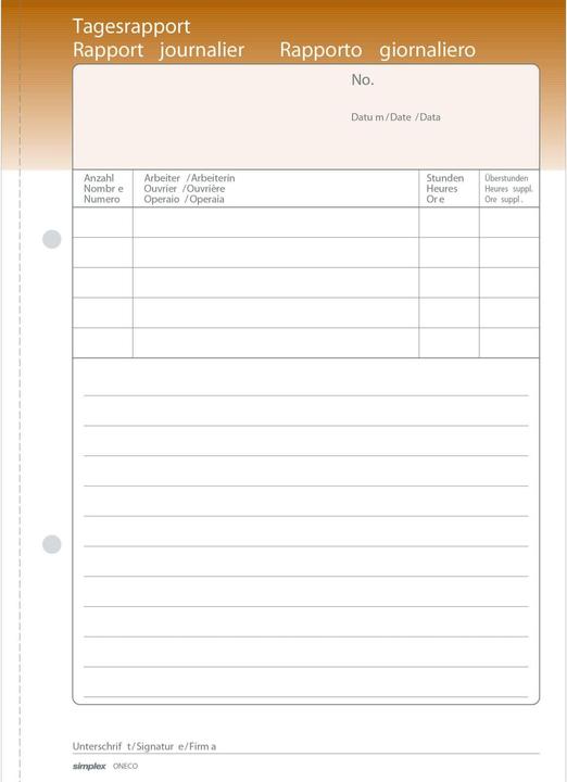 Produktbild Simplex Tagesrappoerte dreisprachig A5 (100 x)