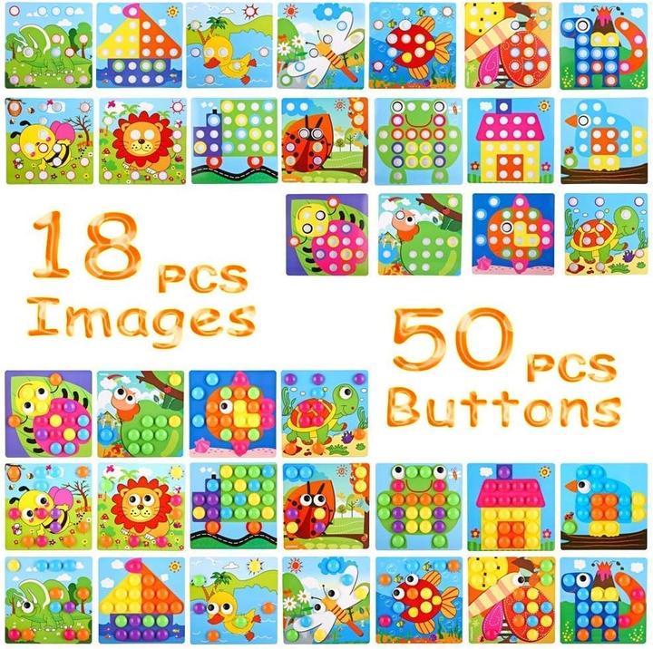 Produktbild Activity Board Mosaik Steckspiel für Kinder Lernspielzeug Steckmosaik mit 18 Bunten Steckplätte und 50 Steckperlen