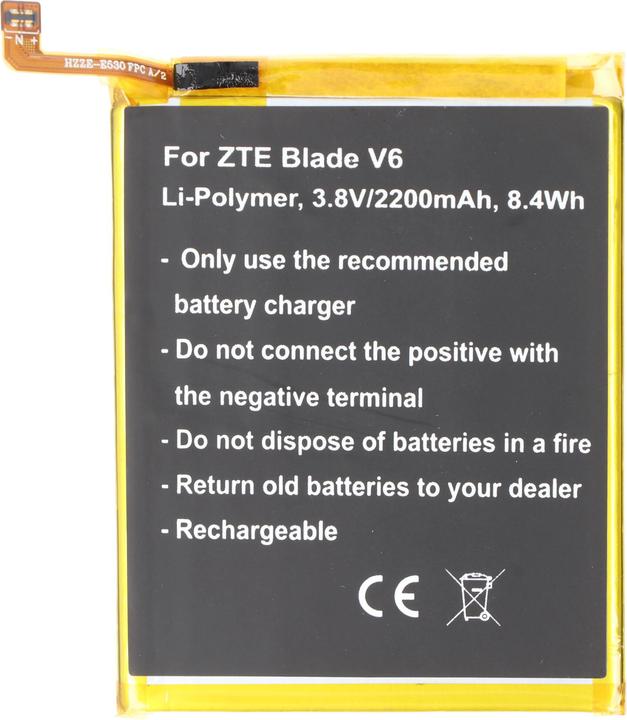 Produktbild AccuCell Akku passend für ZTE Blade V6, Li-Polymer, 3,8V, 2200mAh, 8,4Wh, built-in, ohne Werkzeug