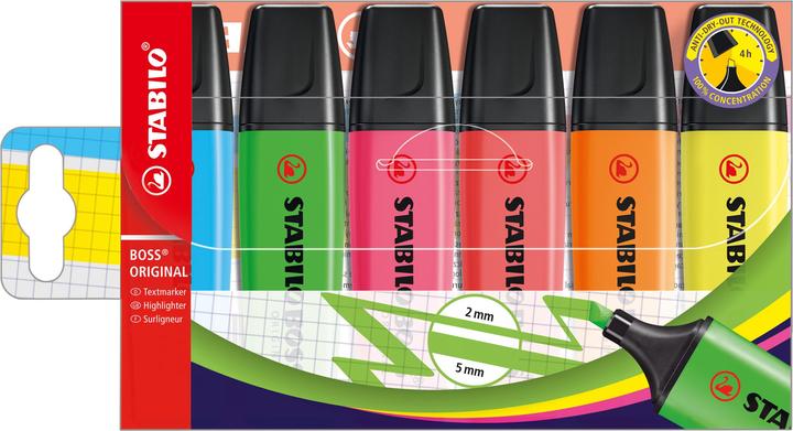 Image du produit STABILO Surligneur BOSS ORIGINAL (Bleu, Vert, Pink, Rouge, Orange, Jaune, 5 mm, 6 x)