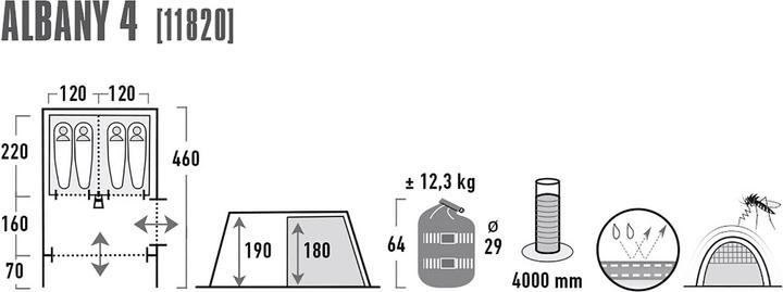 Produktbild High Peak Albany 4 (Tunnelzelt, 12.30 kg, 4 Personen)