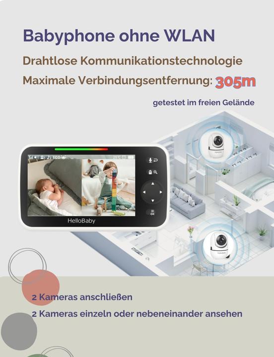 Actual product image HelloBaby Babyphone mit 2 Kameras (Video & Audio, 305 m)