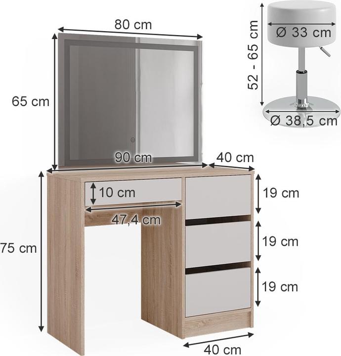 Image du produit Vicco Sherry avec tabouret et éclairage (90 x 75 x 40 cm)