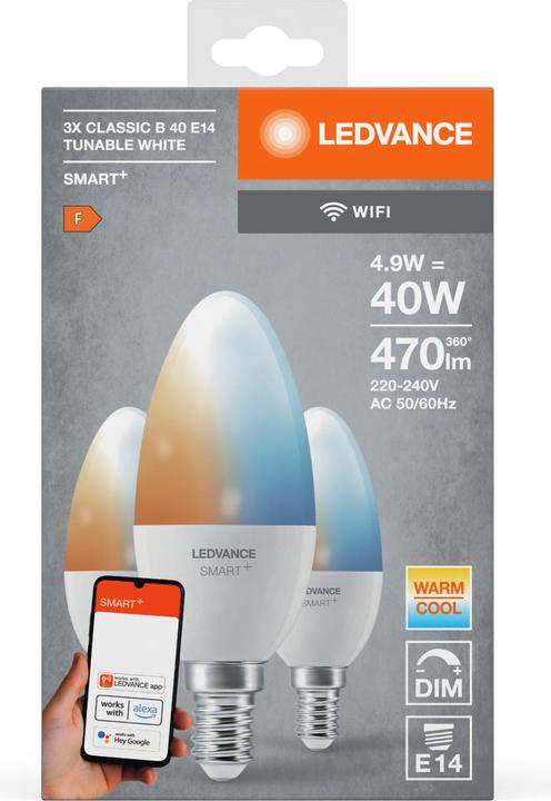 Actual product image Ledvance Smart+ Wifi Candle (E14, 4.90 W, 470 lm, 3 x, F)