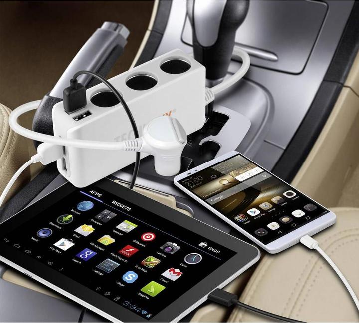 Image du produit Technaxx Chargeur de voiture 4 connexions USB et distributeur 3 voies