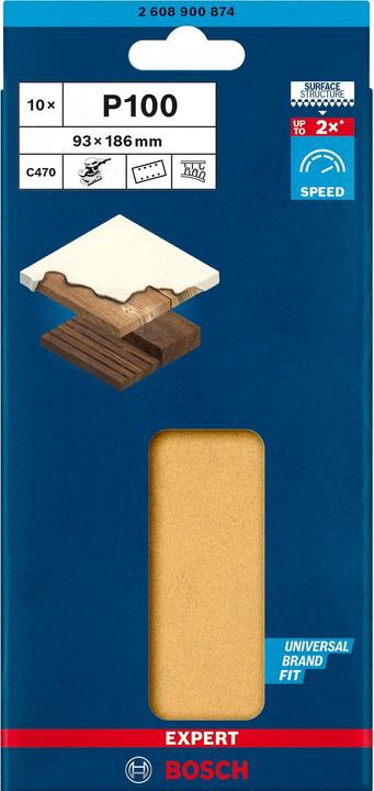 Produktbild Bosch Professional Zubehör EXPERT C470 Schleifpapier mit 8 Löchern für Schwingschleifer, 93 x 186 mm, G 100, 10-tlg. (100)