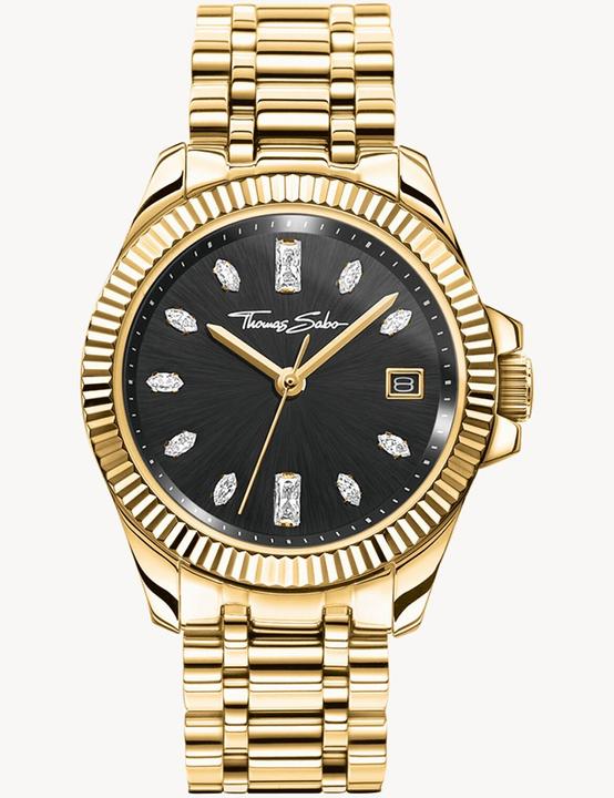 Immagine prodotto Thomas Sabo Damenuhr schwarzes Zifferblatt goldfarben (Orologio da polso analogico, 33 mm)