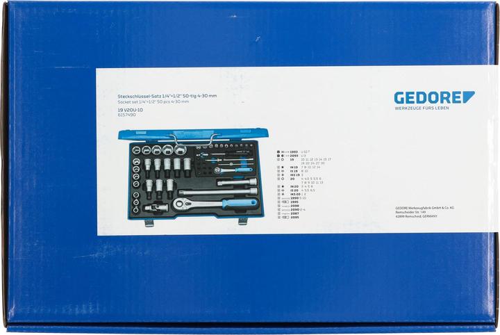 Produktbild Gedore 19 V20 U-10 Steckschlüssel-Satz 1/4"+1/2" 50-teilig 4-30 mm (19 mm, 6 mm, 12 mm, 24 mm, 14 mm, 22 mm, 5.5 mm, 10 mm, 27 mm, 7 mm, 17 mm, 11 mm, 5 mm, 15 mm, 30 mm, 8 mm, 9 mm, 4.5 mm, 13 mm, 4 mm)