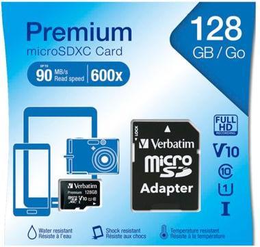 Actual product image Verbatim Micro SDXC Card Class 10 (128 GB, microSDXC, U1, UHS-I)