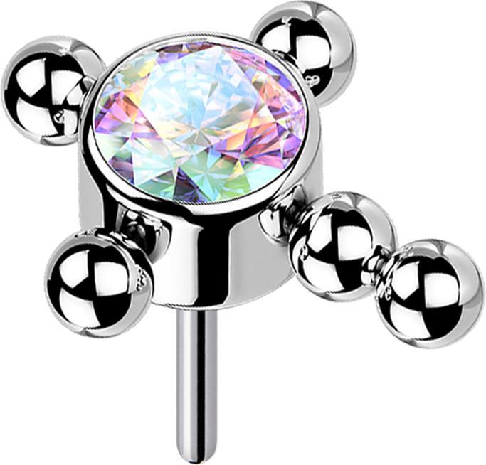 Produktbild Star Piercing Threadless silber Kreuz Kugeln Kristall multicolor (Titan G23, ohne Messing)