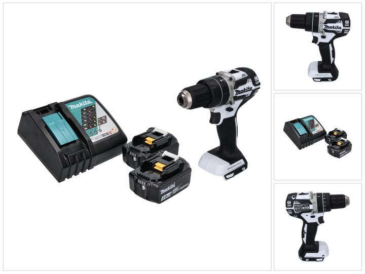 Actual product image Makita DHP 484 RF W Battery Impact Drill 18 V 54 Nm Brushless White + 2x Battery 3.0 Ah + Charger (Rechargeable battery operated)