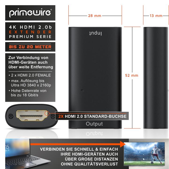 Immagine prodotto Primewire Amplificatore attivo 4K HDMI 2.0b, ripetitore di segnale HDMI 2.0, fino a 20 metri di distanza