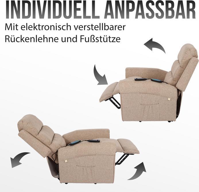 Produktbild Mendler Fernsehsessel HWC-K63, Liegefunktion Massage Heizfunktion, Stoff/Textil - dunkelgrau