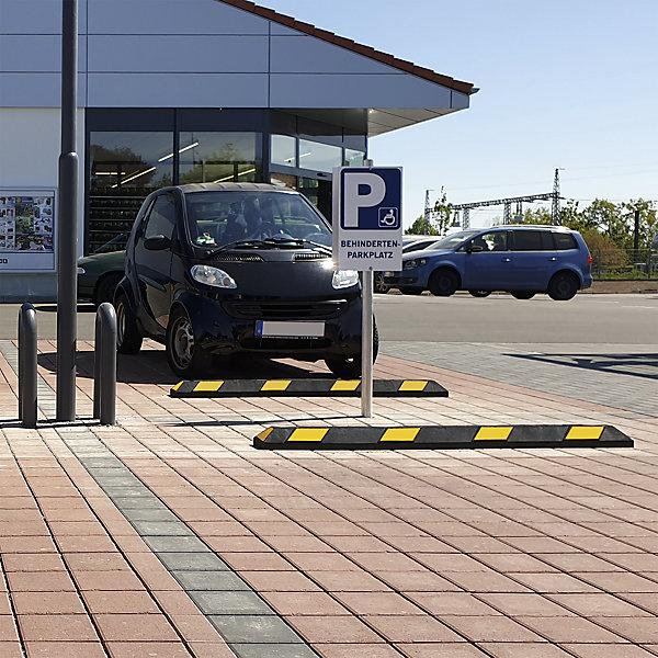 Actual product image Moravia Park-AID® wheel stop, LxWxH 1800 x 150 x 100 mm, black / yellow.